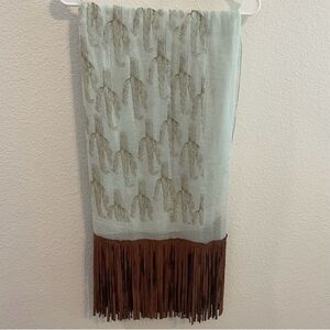 Crazy Train Fringe Cactus Print Scarf